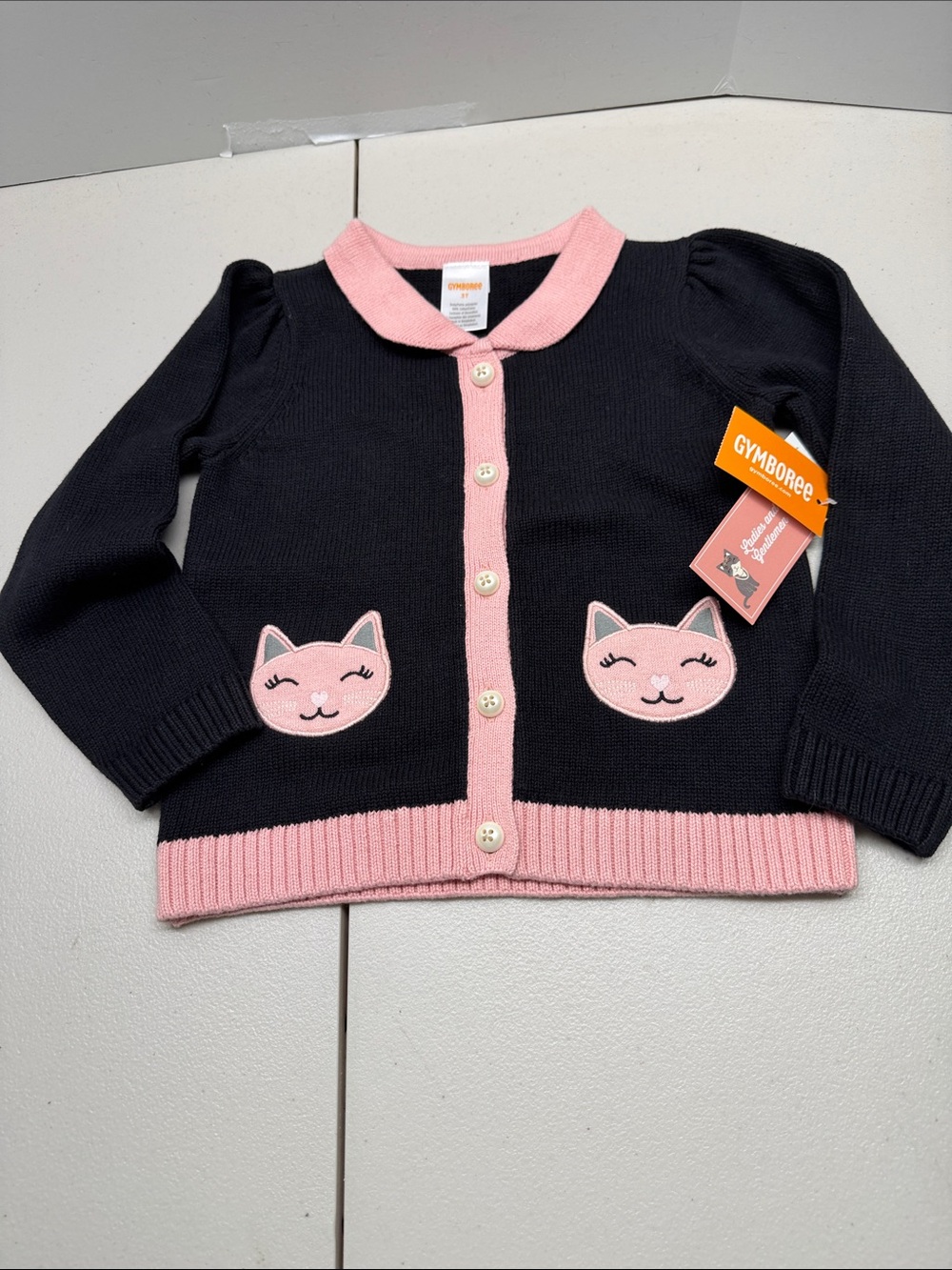 Gymboree Black & Pink Kitty Pocket Cardigan. NWT, size 3T